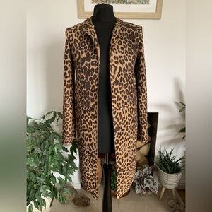 Zara Leopard Print Faux Suede Jacket Duster Coat Blazer Coatigan Size Medium